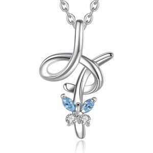 Letter H Silver Butterfly Initial Elegant Necklace 18"